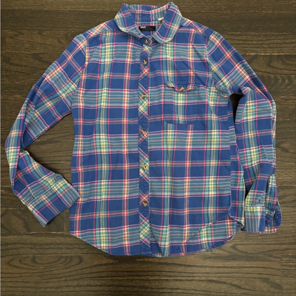 Urban Outfitters Brand BDG Boyfriend Fit Blue and Pink Plaid Button Down Shirt
